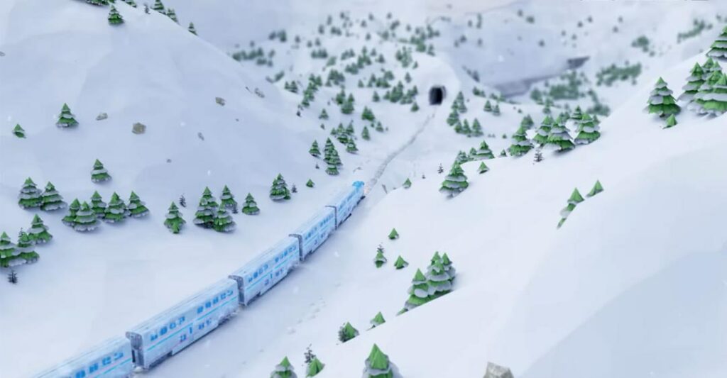 Train on snow mountains on the gameplay